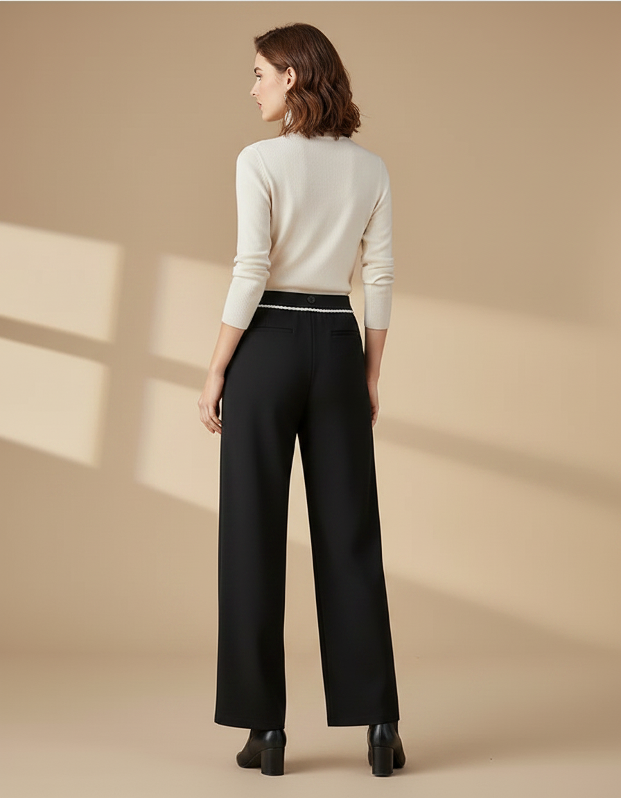 Pantalon Noir Liseré Blanc - Polyester - vue 2