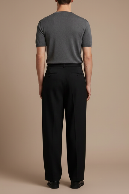 Pantalon Noir Ample Plissé Élégant Homme - Gabardine - vue 2