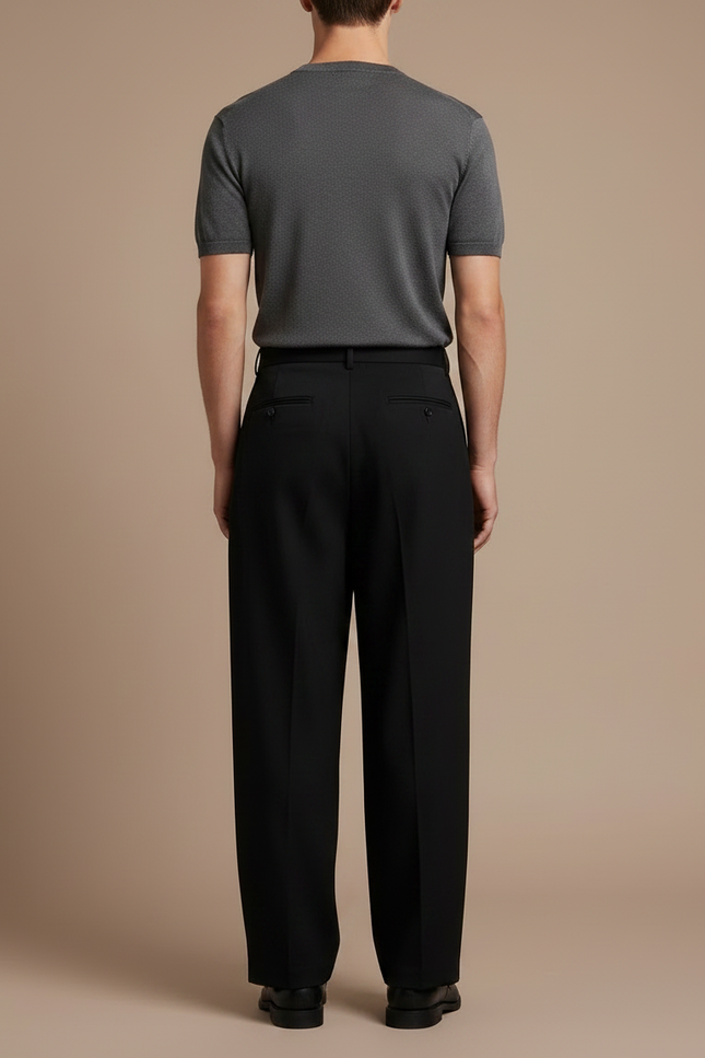 Pantalon Noir Ample Plissé Élégant Homme - Gabardine - vue 2