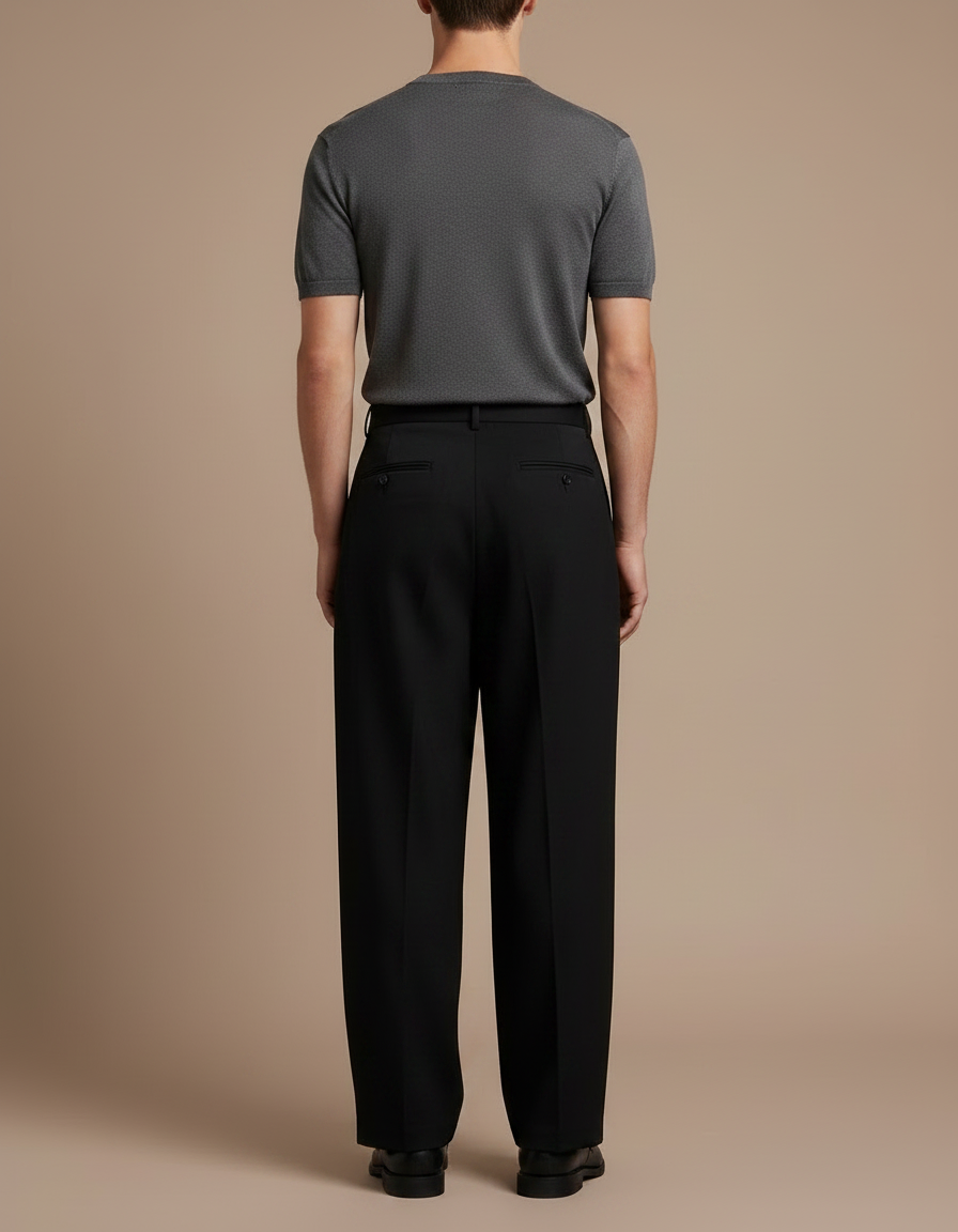 Pantalon Noir Ample Plissé Élégant Homme - Gabardine - vue 2