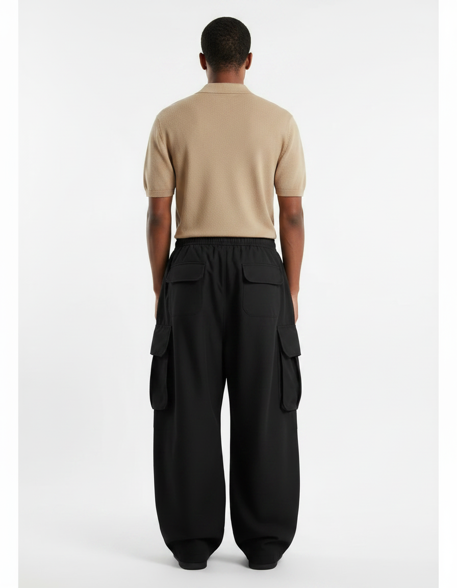 Pantalon Noir Cargo Ample Décontracté Homme Moderne - Polyester - vue 2