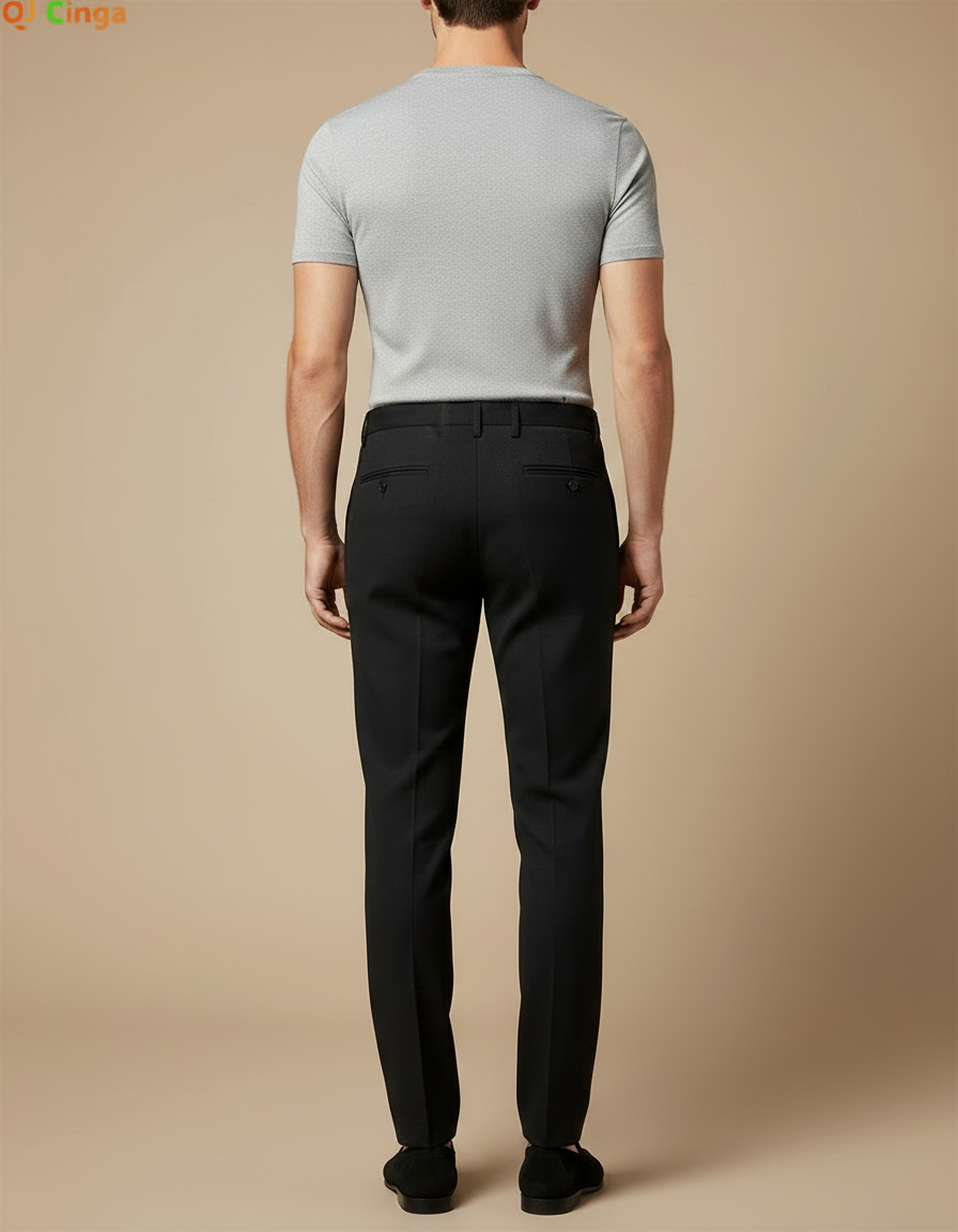 Pantalon Noir Homme Ajusté Habillé Élégant Droit - Polyester - vue 2