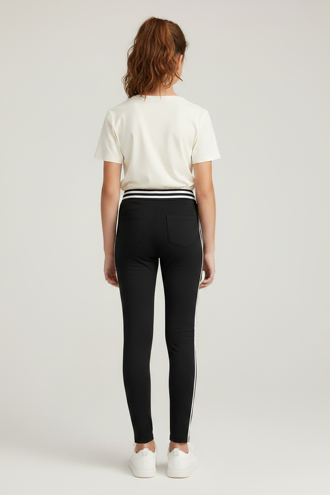 Pantalon Noir Fille Sportif Rayé Confortable Élastique - Polyester - vue 2