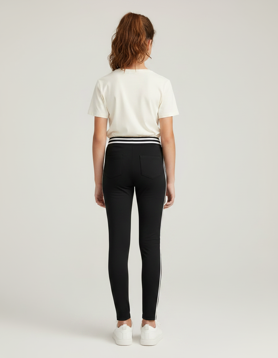 Pantalon Noir Fille Sportif Rayé Confortable Élastique - Polyester - vue 2