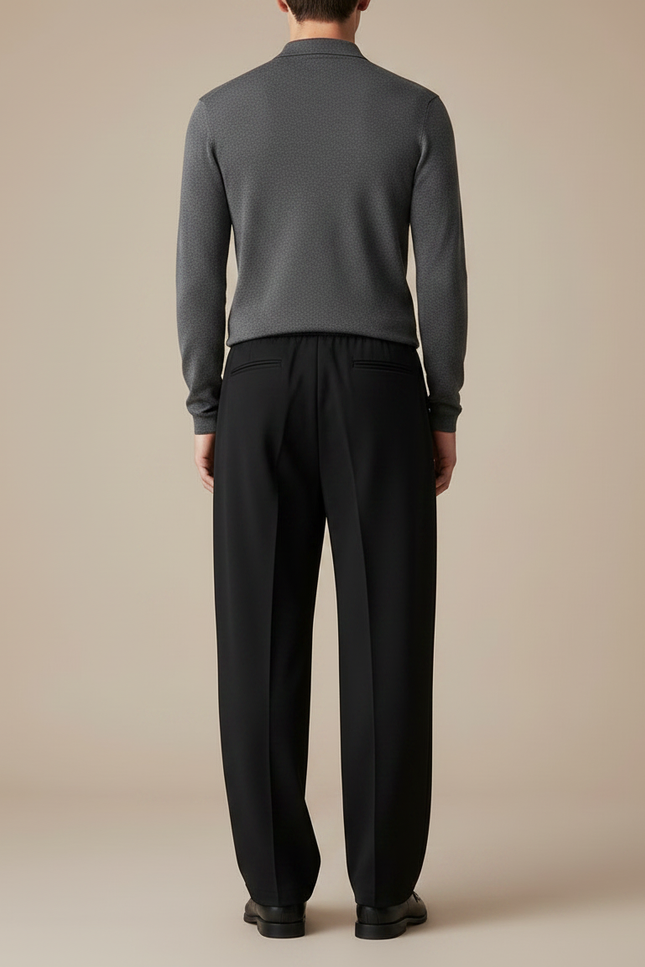 Pantalon Noir Ample Droit Décontracté Cordon Homme - Polyester - vue 2