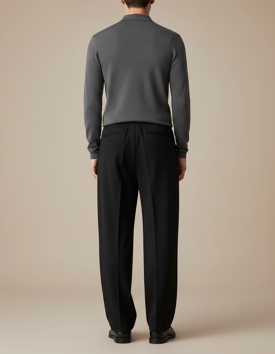 Pantalon Noir Ample Droit Décontracté Cordon Homme - Polyester - vue 2