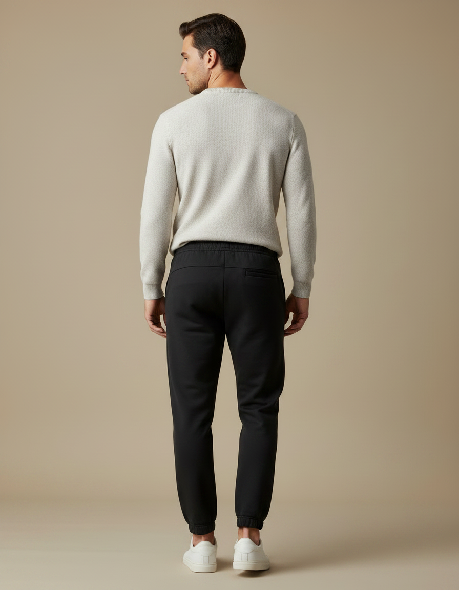 Pantalon Noir Jogging Cordon Coton Décontracté Homme - Molleton - vue 2