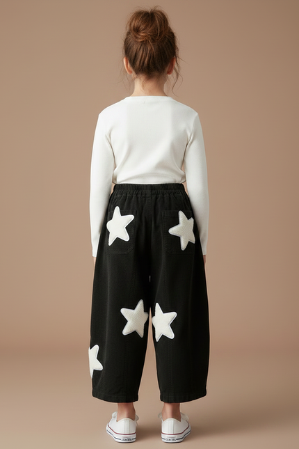 Pantalon Noir Ample Étoiles Coton Enfant - Cordé - vue 2