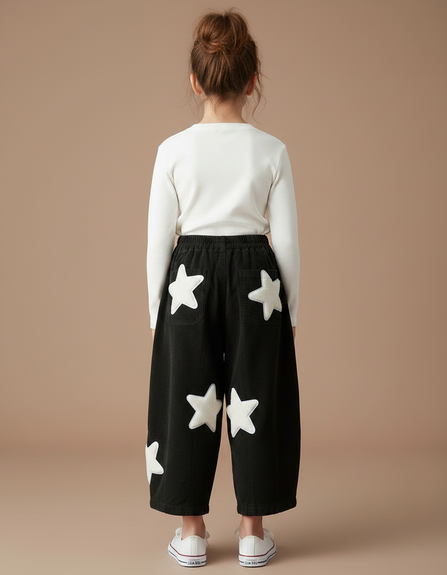 Pantalon Noir Ample Étoiles Coton Enfant - Cordé - vue 2