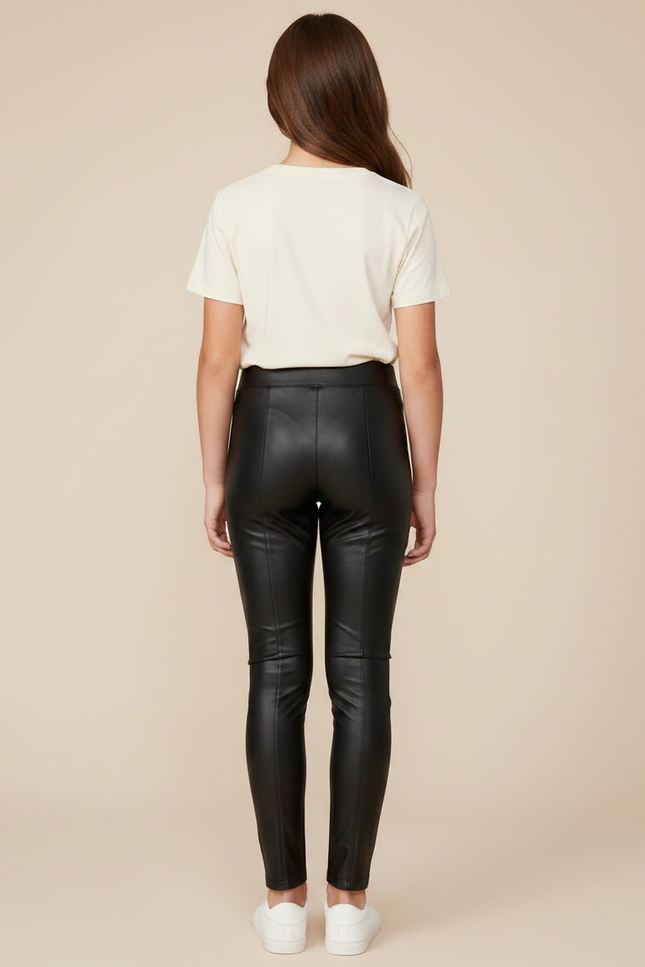 Pantalon Noir Simili Cuir Brillant Extensible Fille - vue 2
