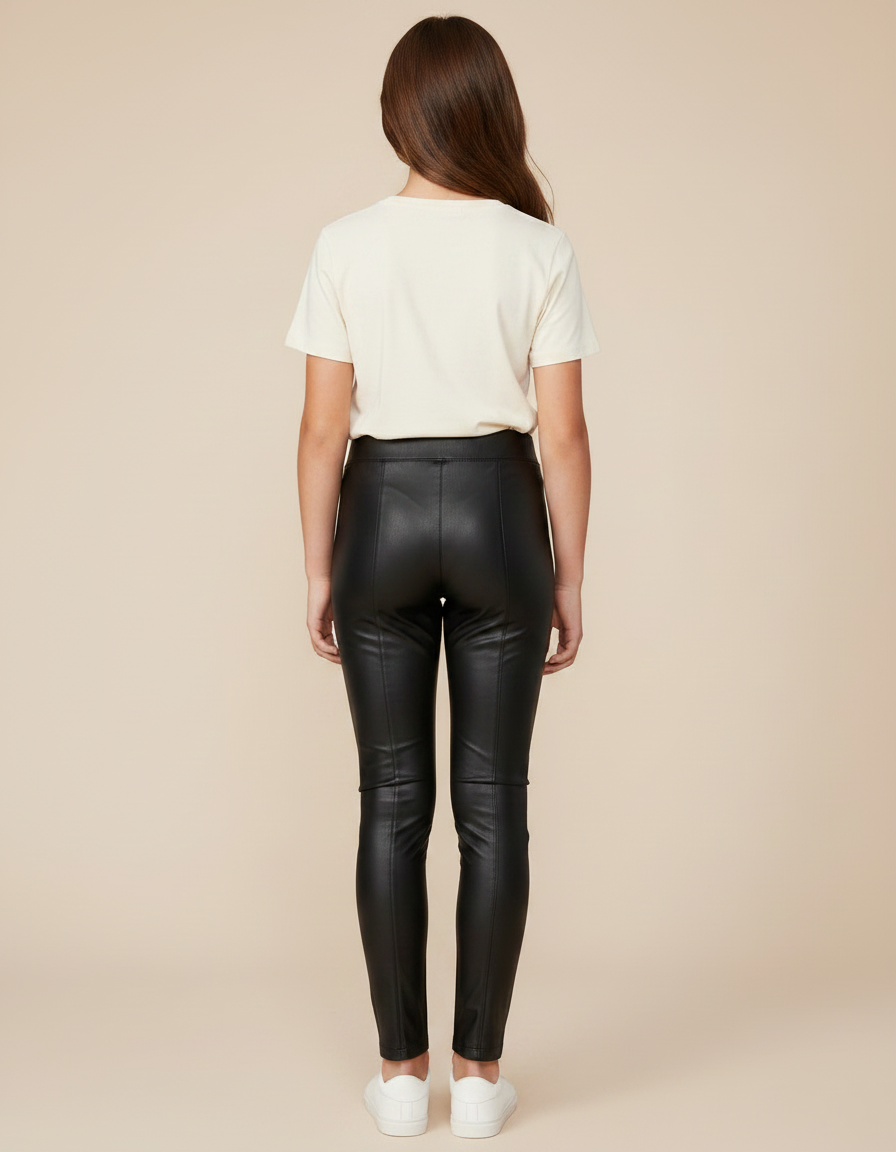 Pantalon Noir Simili Cuir Brillant Extensible Fille - vue 2