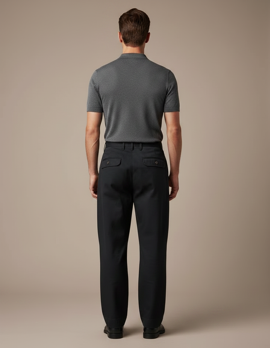 Pantalon Noir Droit Homme Coton Décontracté Militaire - vue 2