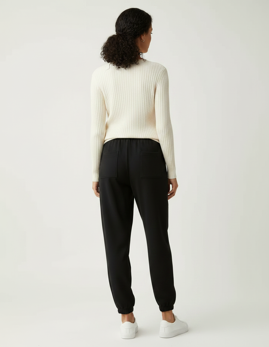 Pantalon Noir Jogging Ample Cordon Sport Femme - Molleton - vue 2