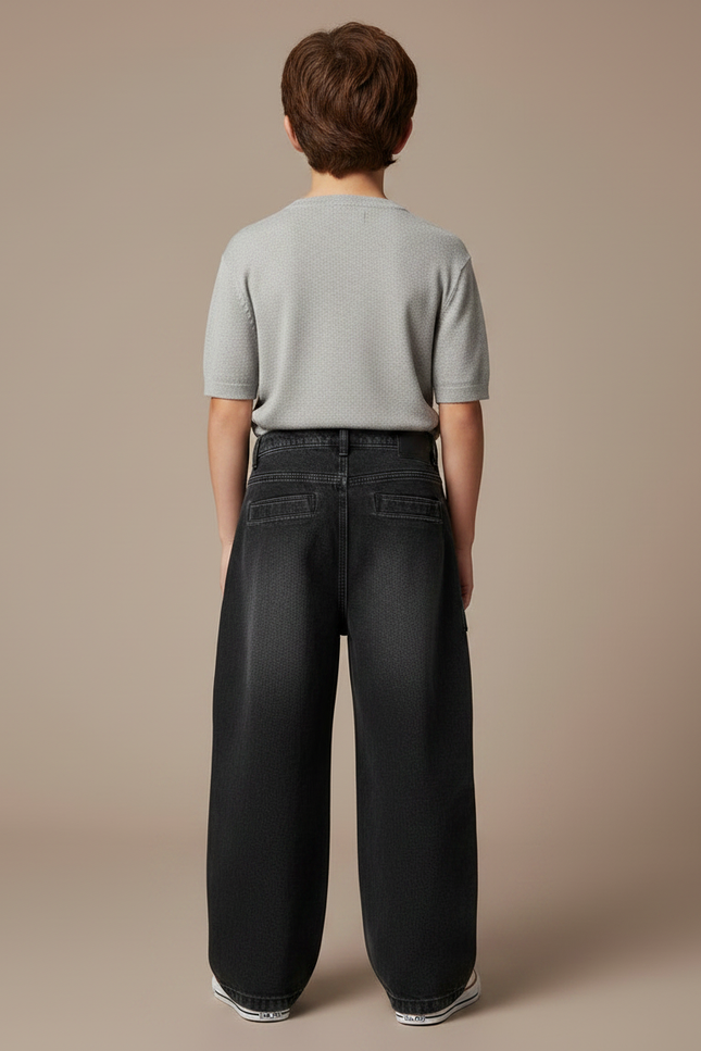 Pantalon Noir Cargo Ample Denim Garçon Décontracté - Jean - vue 2