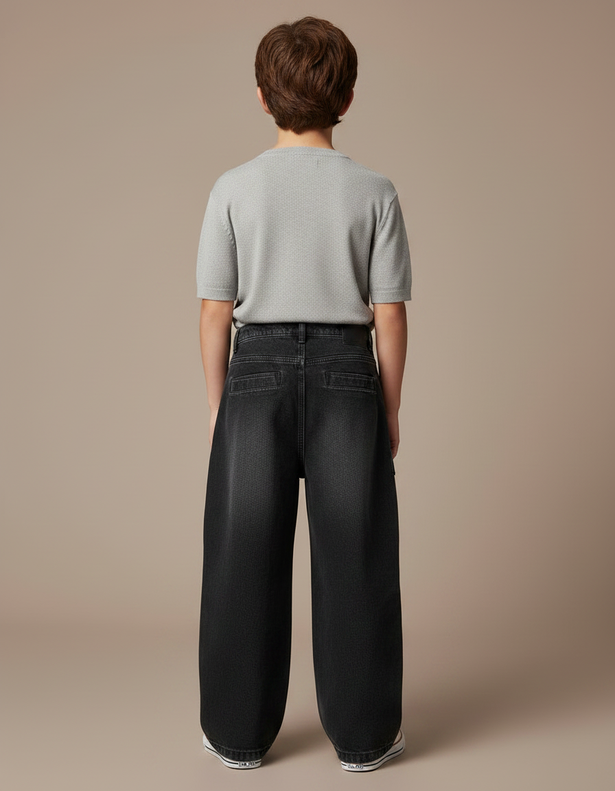 Pantalon Noir Cargo Ample Denim Garçon Décontracté - Jean - vue 2