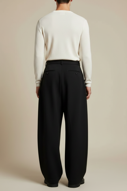Pantalon Noir Ample Plissé Fluide Élégant Homme - Viscose - vue 2