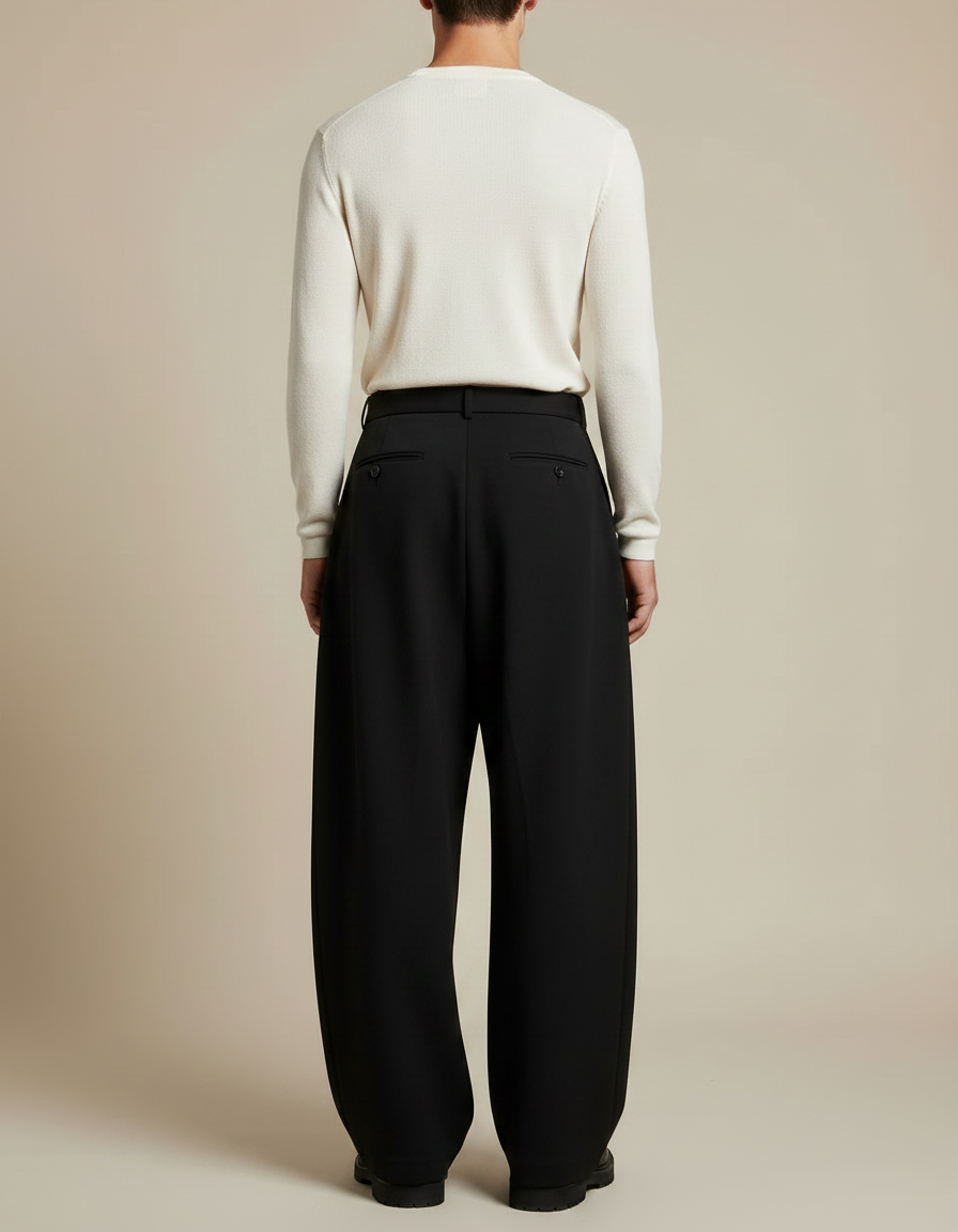 Pantalon Noir Ample Plissé Fluide Élégant Homme - Viscose - vue 2