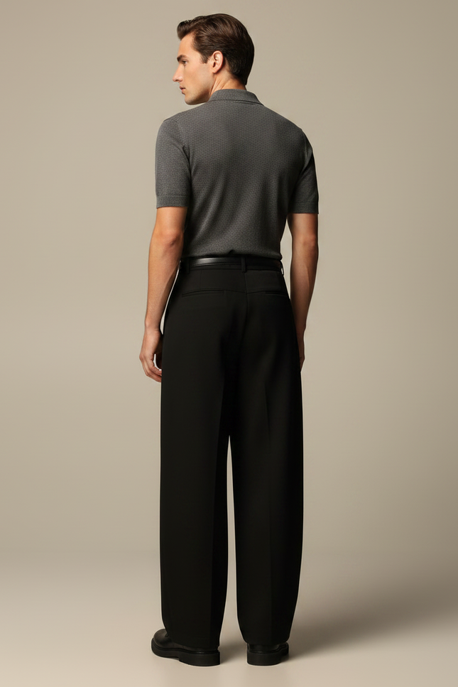 Pantalon Noir Ample Taille Haute Droit Élégant - Gabardine - vue 2