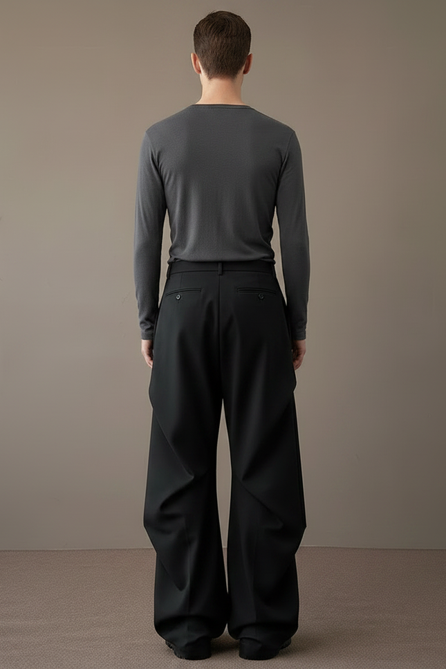 Pantalon Noir Ample Plissé Droit Homme Élégant - Gabardine - vue 2