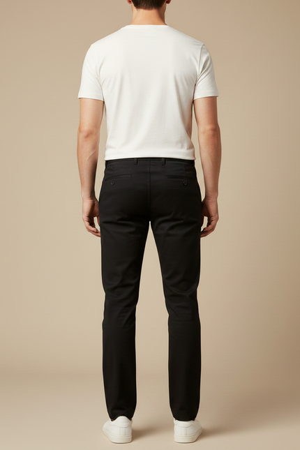 Pantalon Noir Chino Droit Coton Décontracté Homme - vue 2
