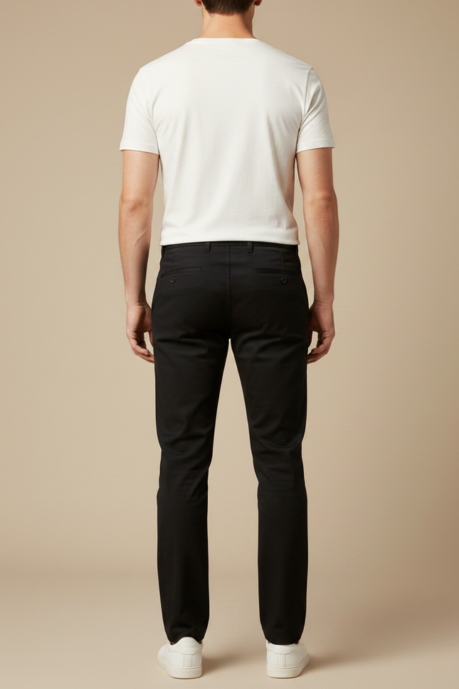 Pantalon Noir Chino Droit Coton Décontracté Homme - vue 2