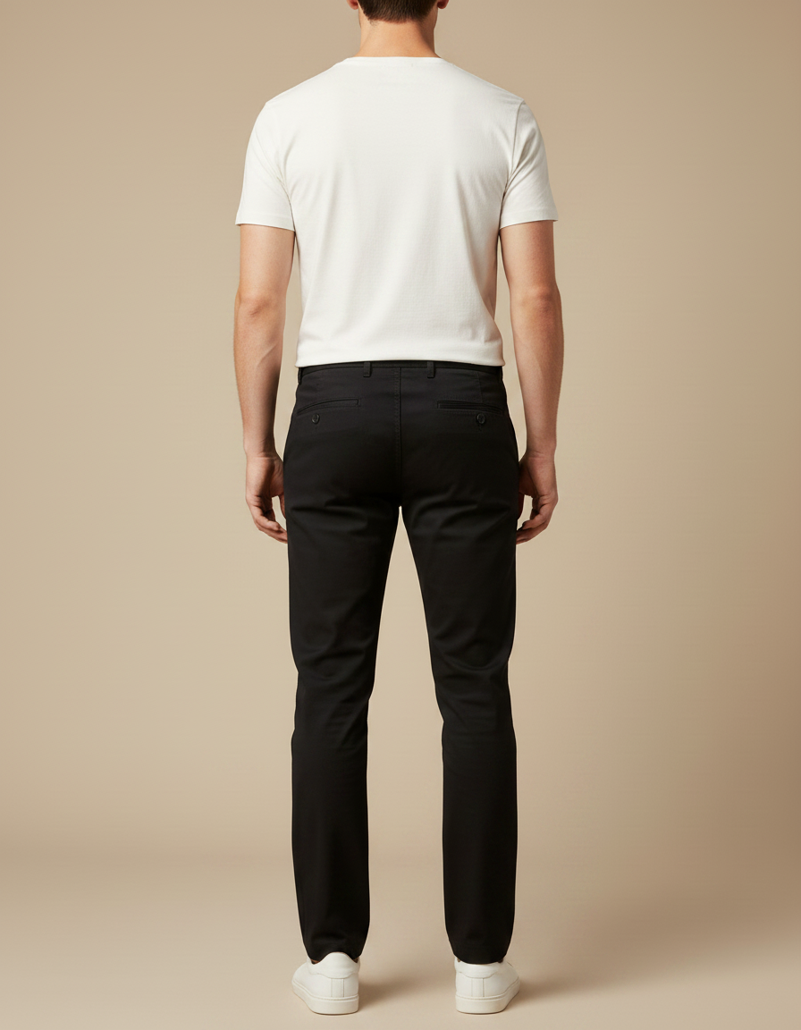 Pantalon Noir Chino Droit Coton Décontracté Homme - vue 2