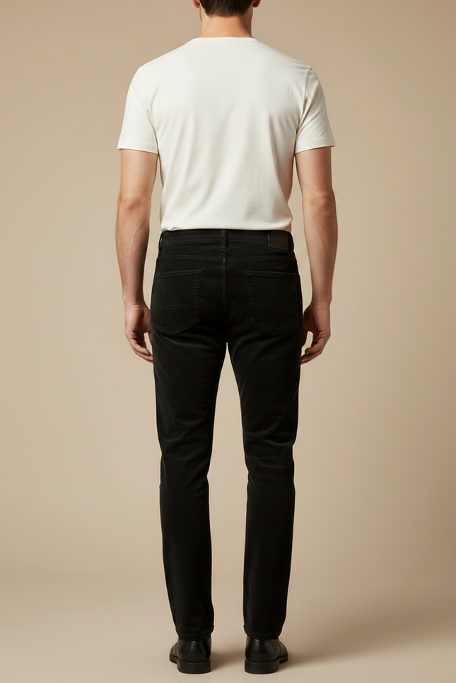 Pantalon Noir Côtelé Homme Slim Stretch - Cordé - vue 2
