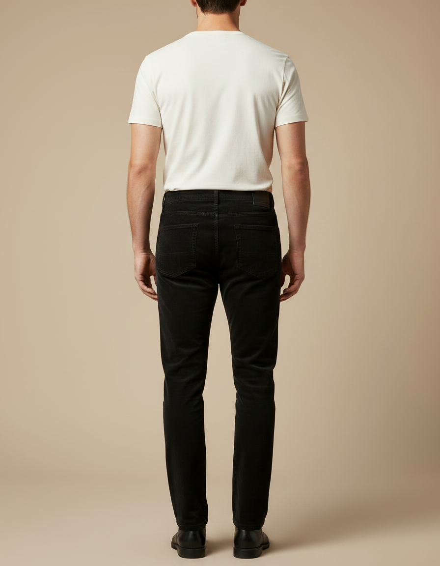 Pantalon Noir Côtelé Homme Slim Stretch - Cordé - vue 2