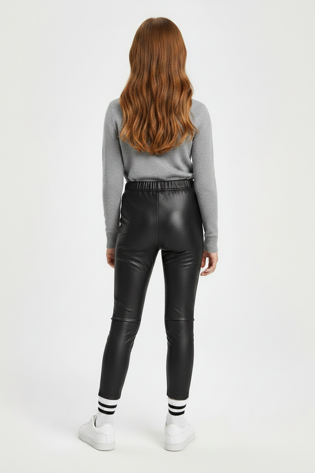 Pantalon Noir Similicuir Fille Moulant Élégant Hiver - Simili cuir - vue 2