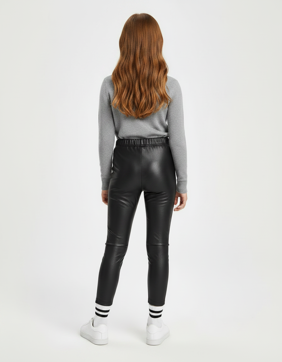 Pantalon Noir Similicuir Fille Moulant Élégant Hiver - Simili cuir - vue 2
