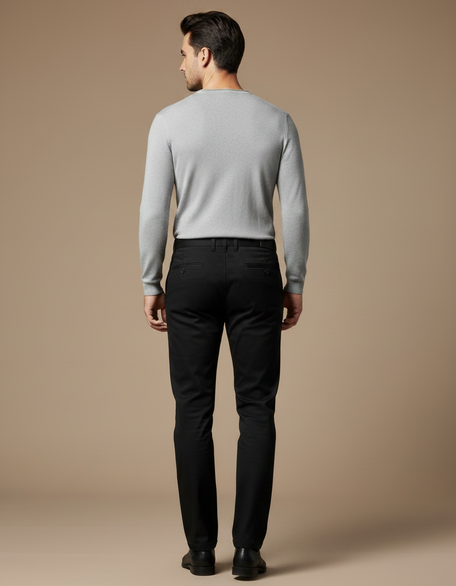 Pantalon Noir Droit Coton Homme Élégant Classique - Gabardine - vue 2