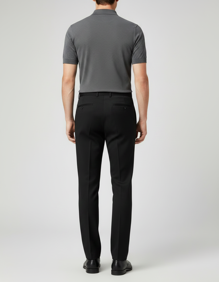 Pantalon Noir Droit Homme Élégant Formel Laine - vue 2