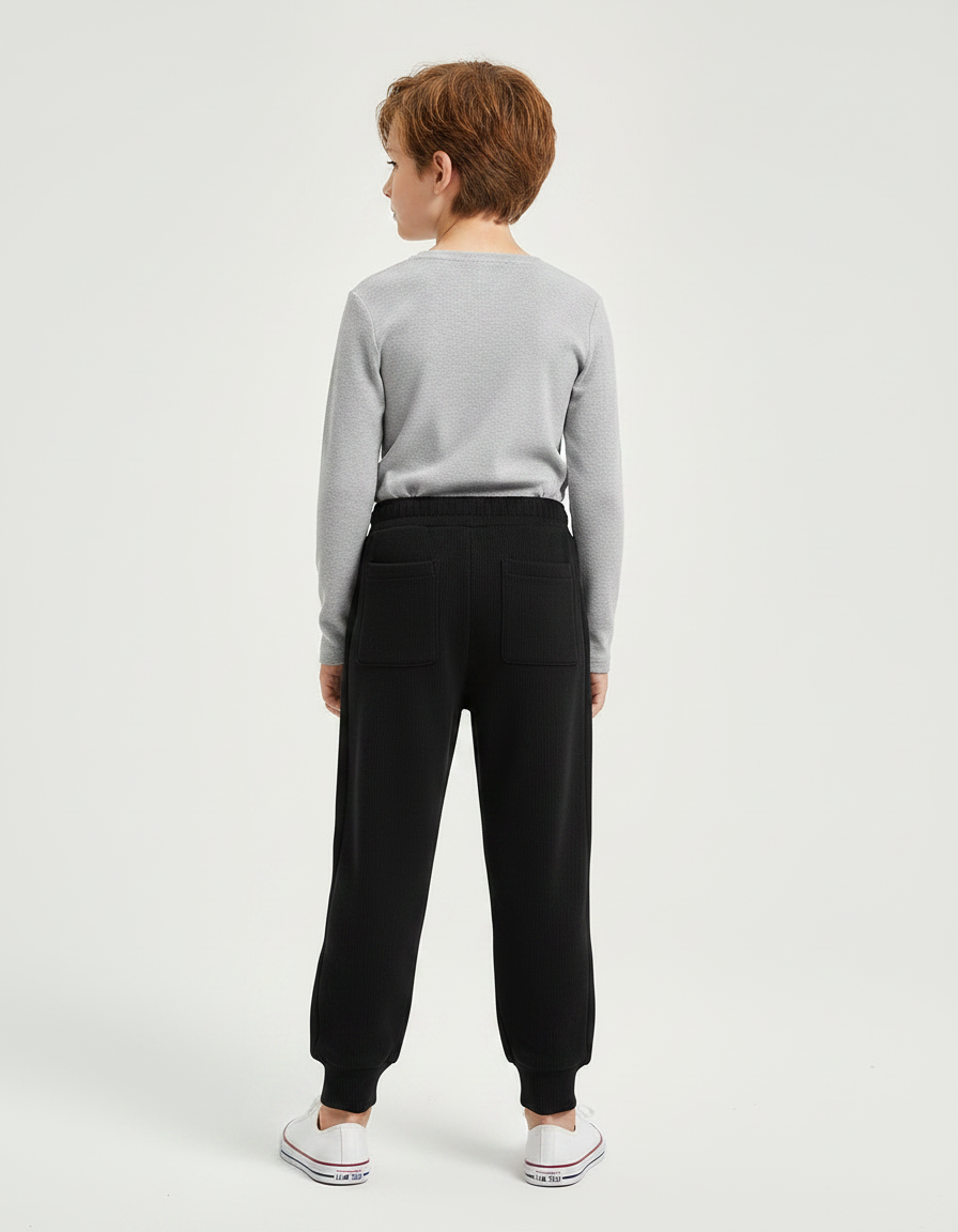 Pantalon Noir Côtelé Décontracté Enfant Unisexe Coton - Cordé - vue 2
