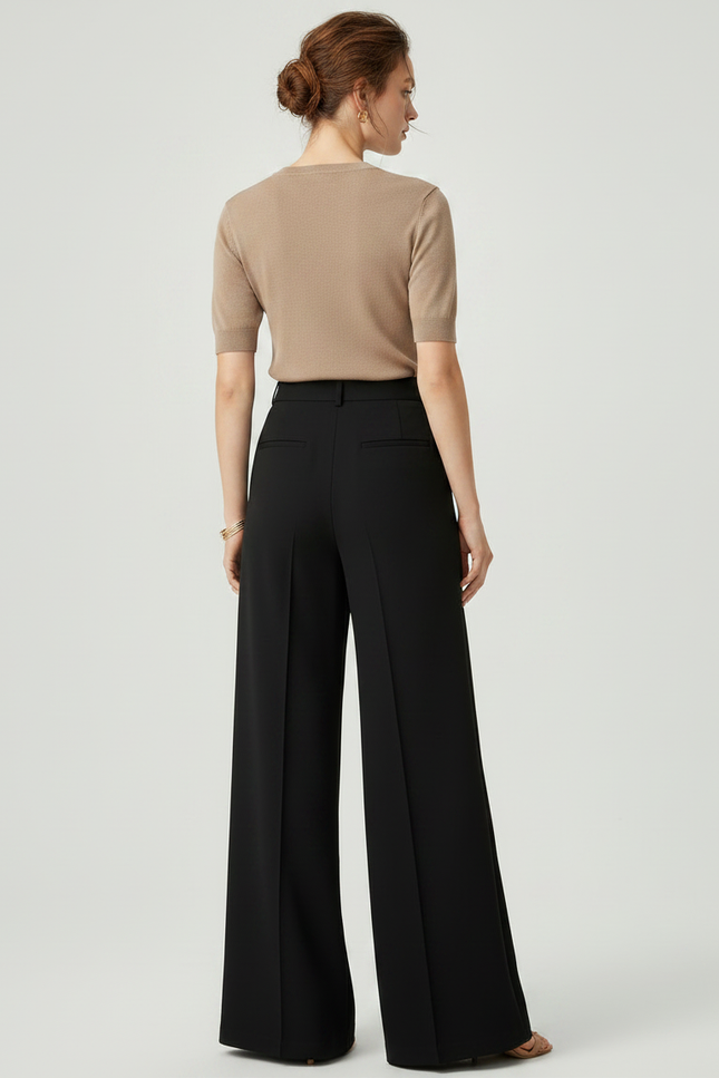 Pantalon Noir Large Fluide Taille Haute Femme - Viscose - vue 2