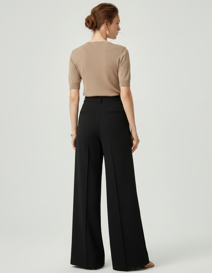 Pantalon Noir Large Fluide Taille Haute Femme - Viscose - vue 2