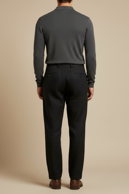 Pantalon Noir Lin Plissé Droit Décontracté Homme - vue 2