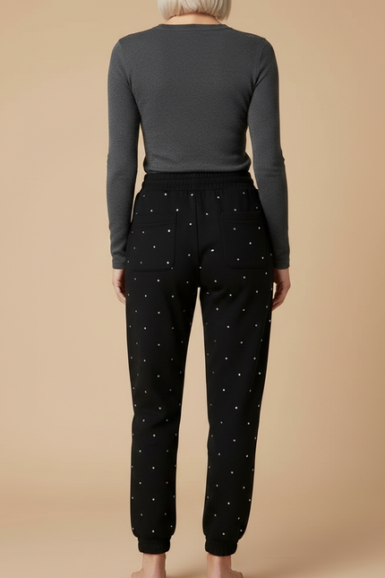 Pantalon Noir À Pois, Décontracté, Confortable, Femme - Molleton - vue 2