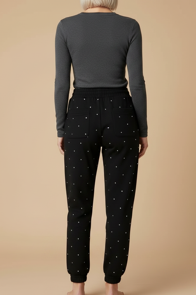 Pantalon Noir À Pois, Décontracté, Confortable, Femme - Molleton - vue 2
