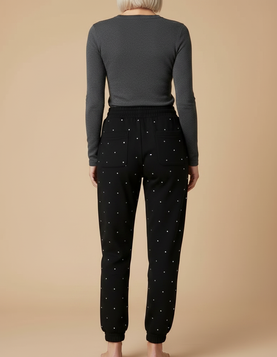 Pantalon Noir À Pois, Décontracté, Confortable, Femme - Molleton - vue 2