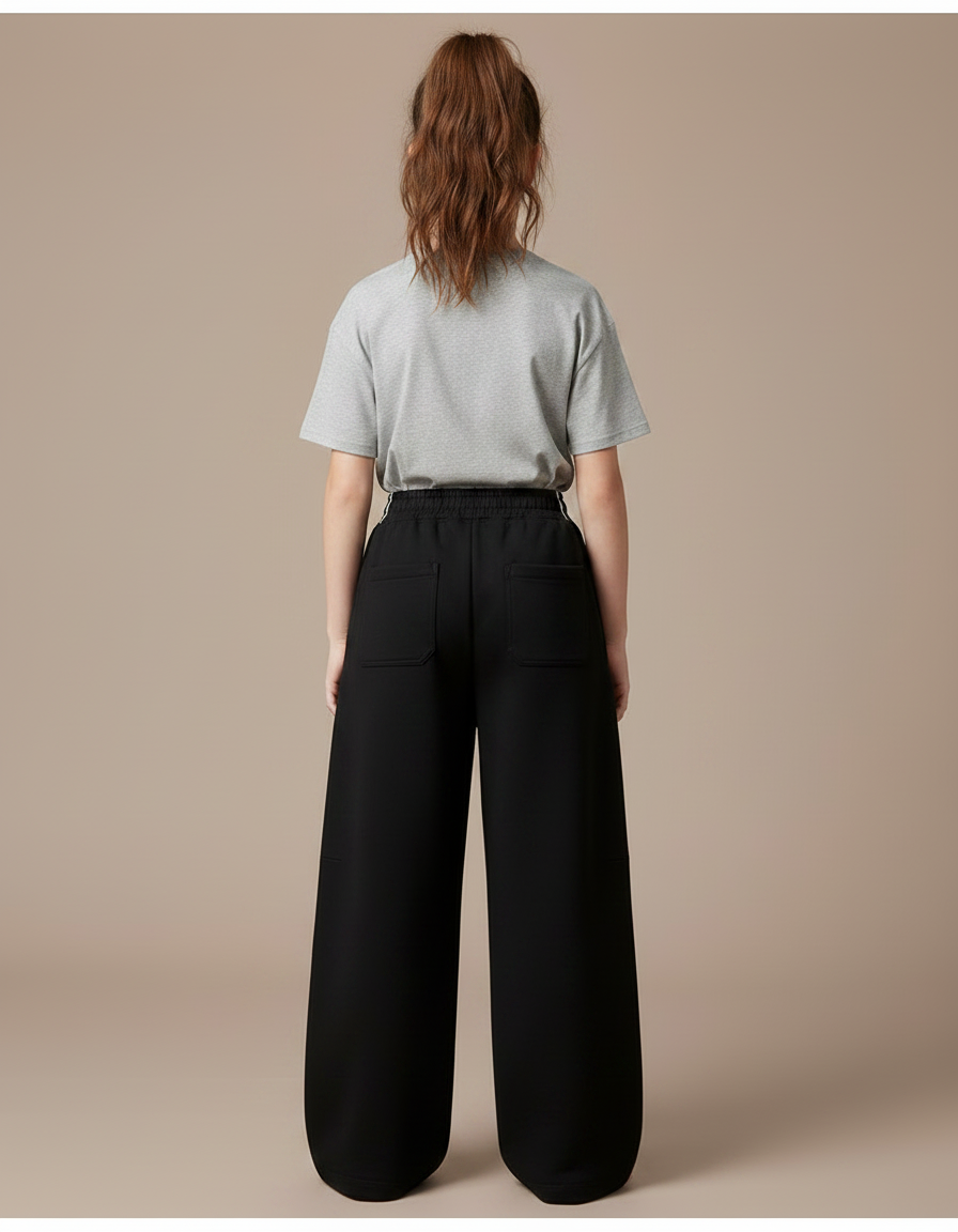 Pantalon Noir Ample Décontracté Fille Coton - Molleton - vue 2