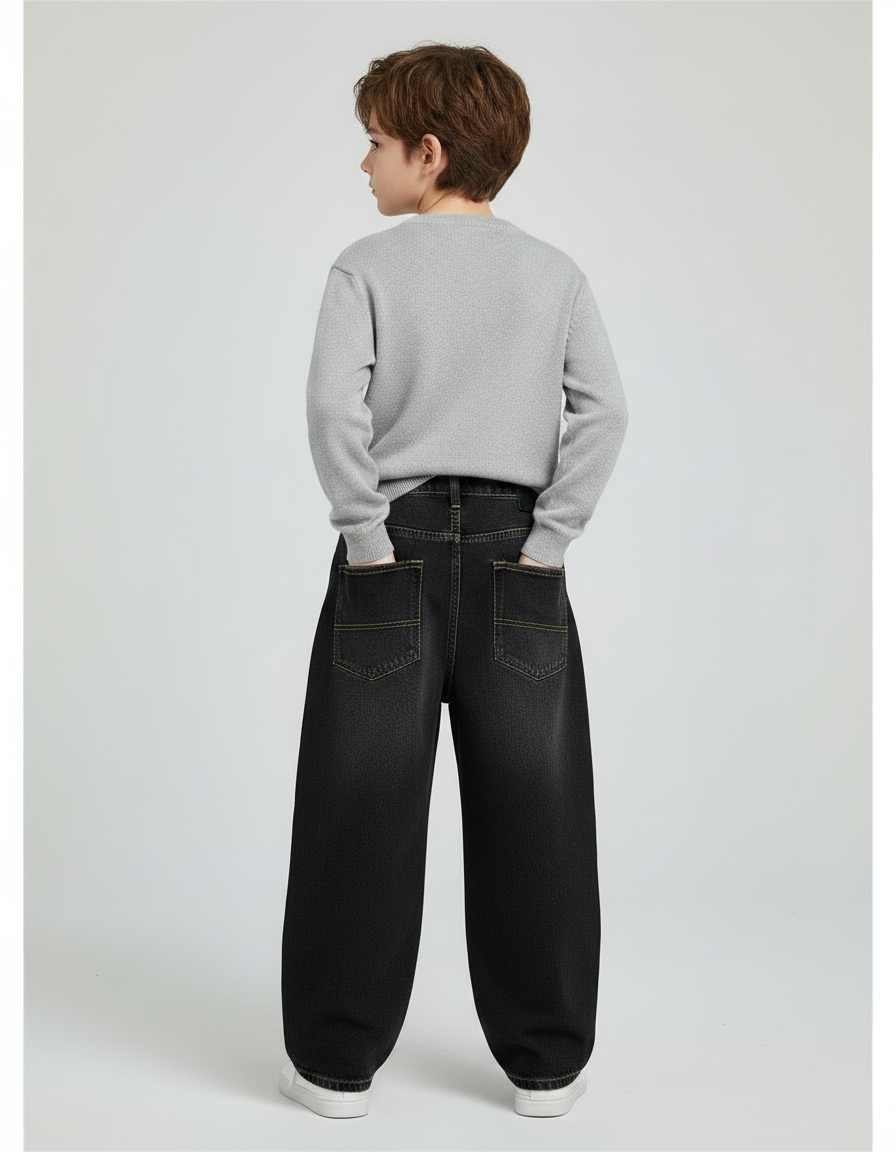 Pantalon Noir Ample Denim Décontracté Enfant - Jean - vue 2