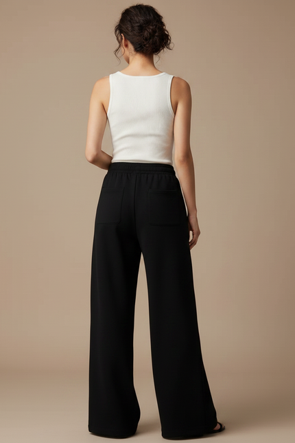 Pantalon Noir Large Fluide Décontracté Confortable - Molleton - vue 2