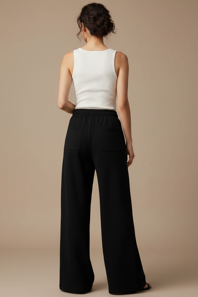 Pantalon Noir Large Fluide Décontracté Confortable - Molleton - vue 2