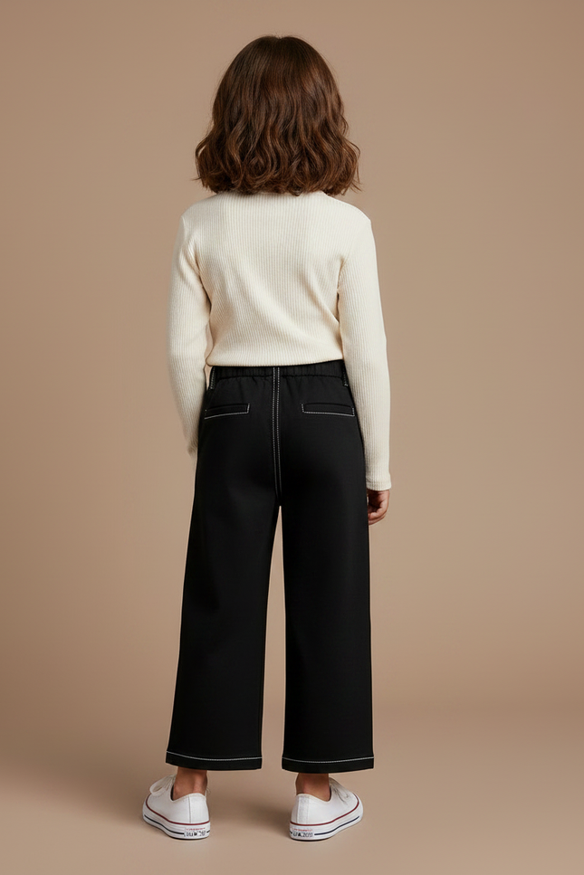 Pantalon Noir Large Coutures Contrastantes Enfant - Molleton - vue 2