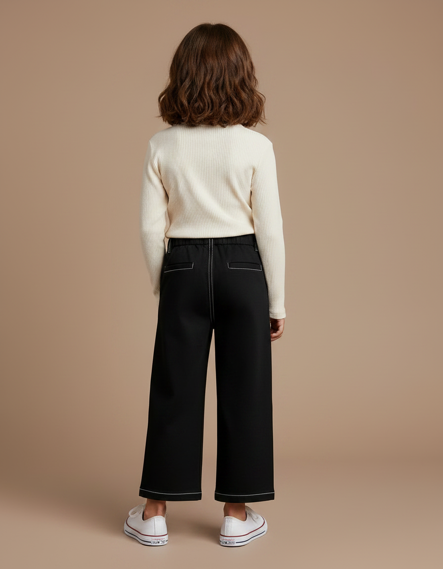 Pantalon Noir Large Coutures Contrastantes Enfant - Molleton - vue 2