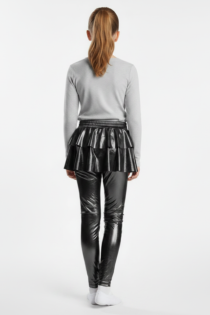 Pantalon Noir Brillant Métallique Jupe-culotte Fille - Simili cuir - vue 2