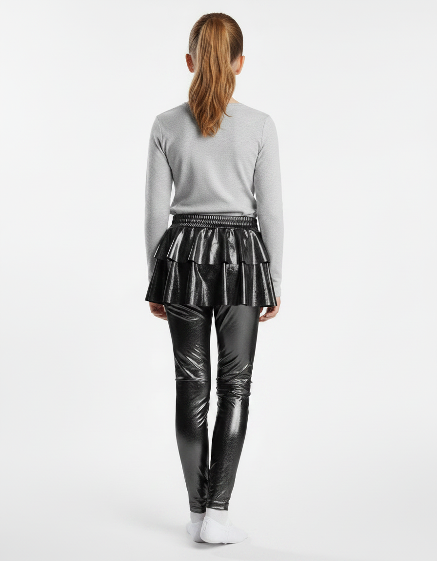 Pantalon Noir Brillant Métallique Jupe-culotte Fille - Simili cuir - vue 2