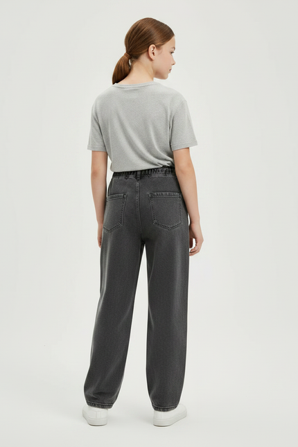 Pantalon Noir Jean Ample Cordon Décontracté Fille - vue 2