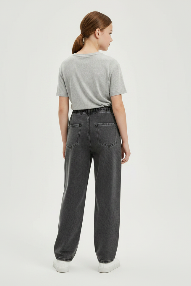 Pantalon Noir Jean Ample Cordon Décontracté Fille - vue 2