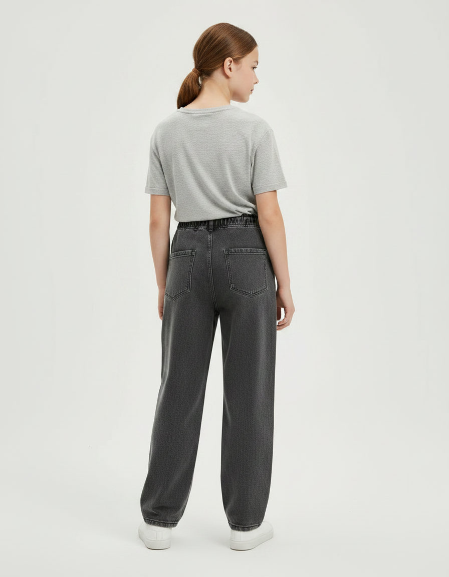 Pantalon Noir Jean Ample Cordon Décontracté Fille - vue 2